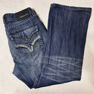 Affliction Men's 34 Relaxed Bootcut Challenger Wash Blue jeans Back Flap Y2K 90s